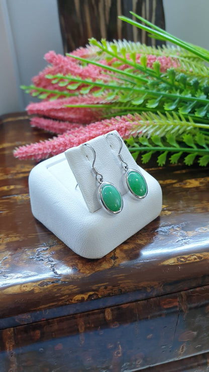 Apple Green Jade Sterling Silver Hook Earrings Fei Cui Type A Natural Jadeite