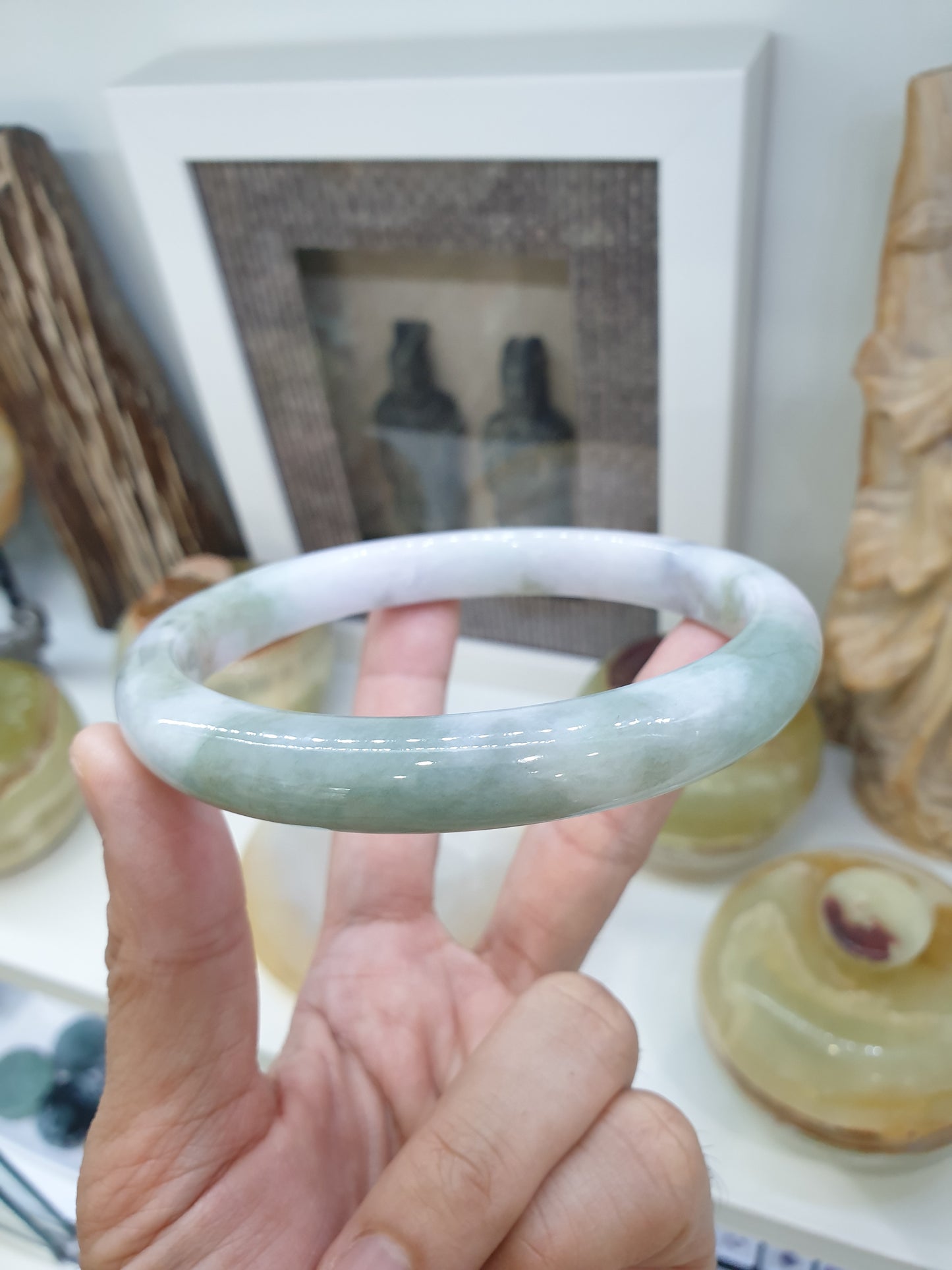 Plus Size Marbled Green Jade Bangle S80.5 Myanmar Natural Jadeite Type A