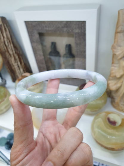Plus Size Marbled Green Jade Bangle S80.5 Myanmar Natural Jadeite Type A