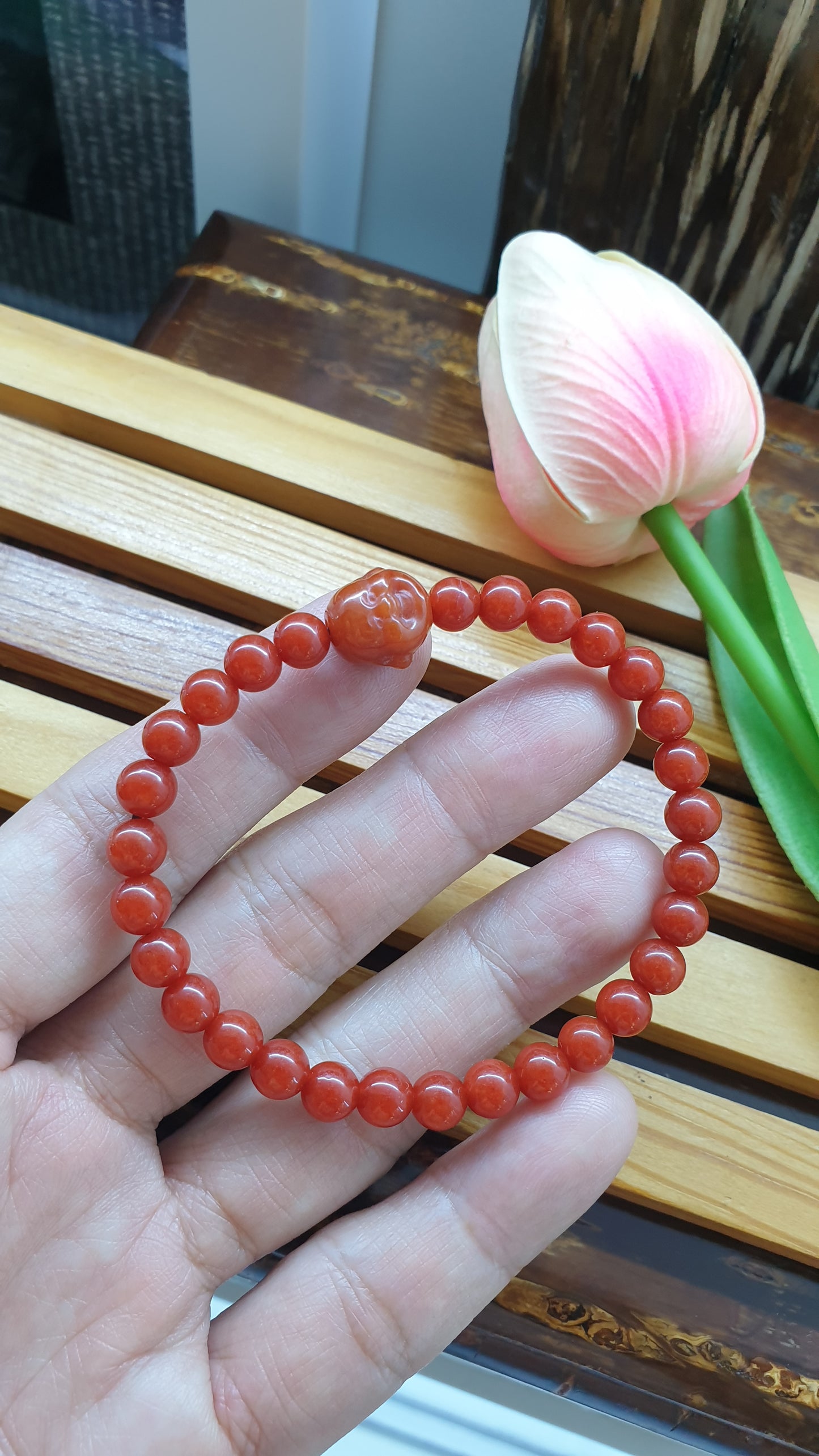 Red Jade Budai Prosperity Bracelets 17cm Type A Natural Myanmar Jadeite