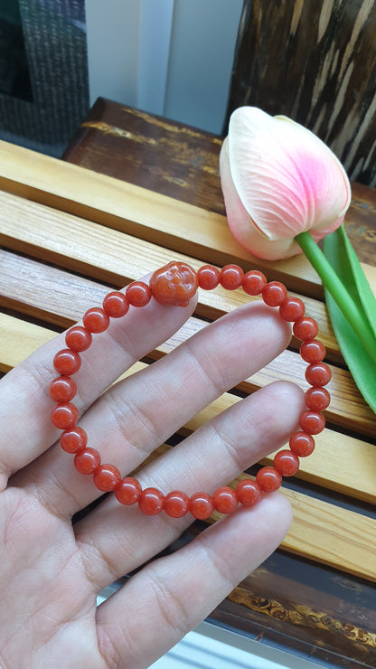 Red Jade Budai Prosperity Bracelets 17cm Type A Natural Myanmar Jadeite