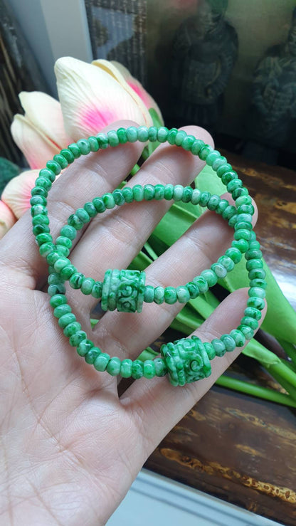 Vintage Jade Abacus Beads & Ru Yi Bracelets (17 cm) | Fei Cui - Type A Natural Jade | His or Hers Luckycharm Wrist Accessory