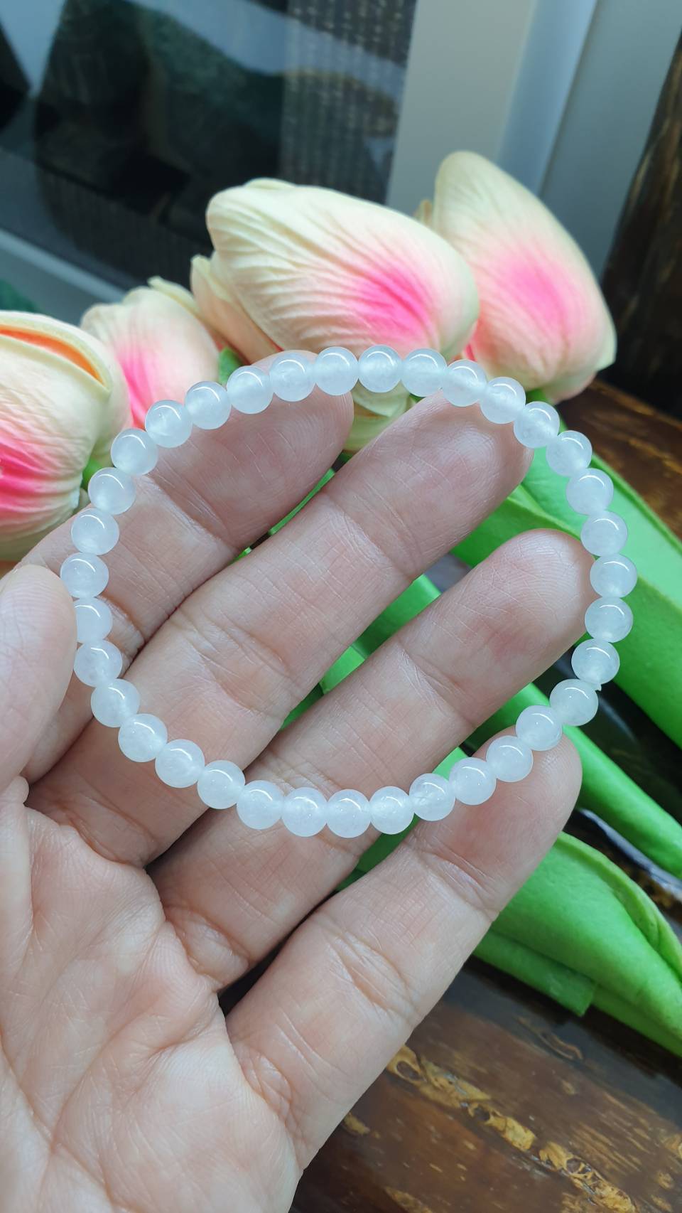 Natural Icy Jade 17cm Bracelet - Type A Myanmar Jadeite 5.5mm Beads