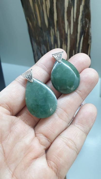 Green Jade Drop Pendant | Fei Cui - Type A Jadeite | Sterling Silver Bail