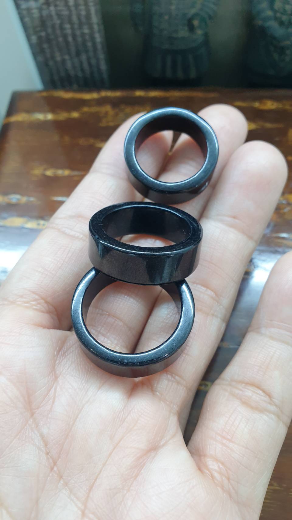 Type A Natural Chloromelanite Black Jade Domed Ring US 6.75 to 10.75