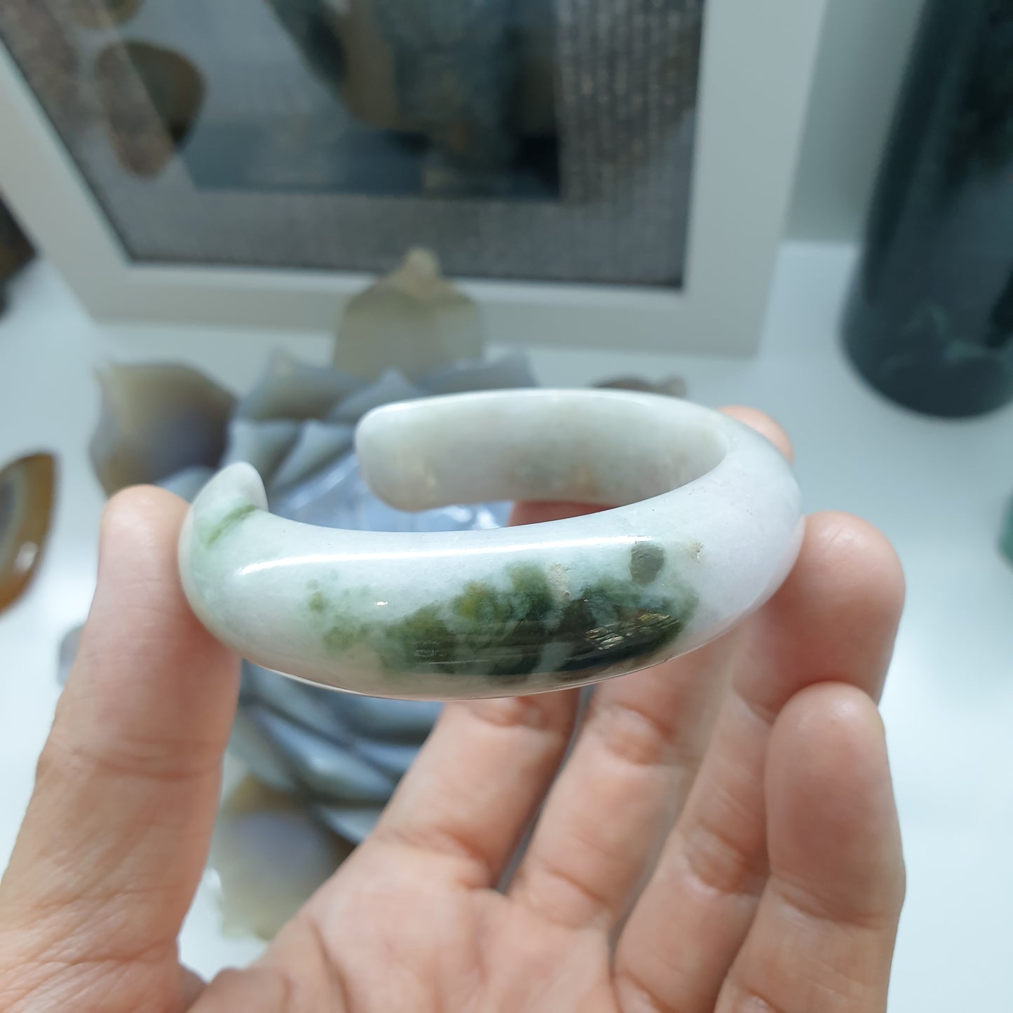 Jade Cuff Bangle Size 52 - 53 Type A - Natural Jadeite Smoky Green