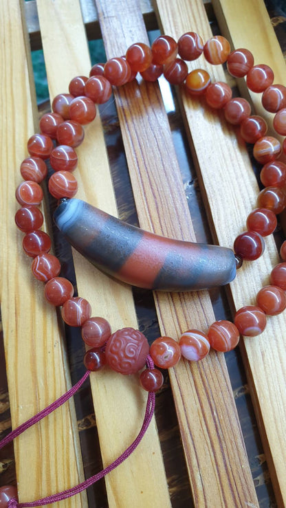 Sardonyx Dzi Necklace 18 inch Natural Red-Banded Gemstone Beads