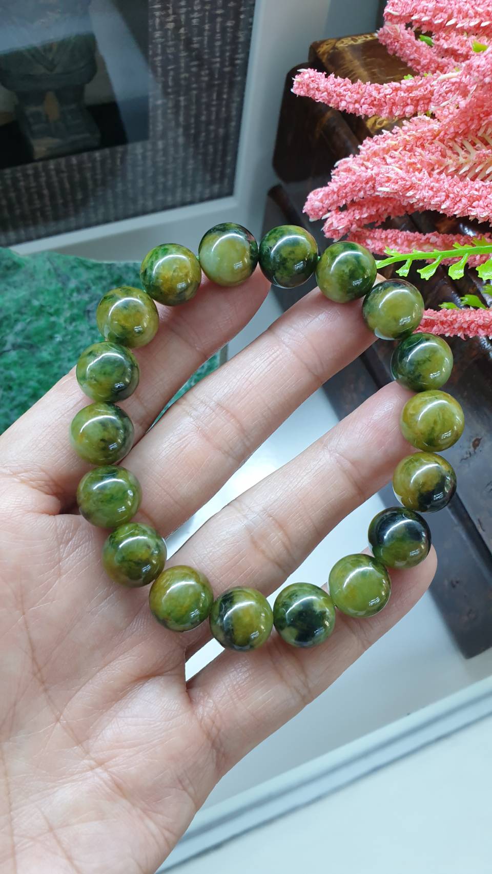 Honey Green Jade Gents Style Bracelet 18cm Fei Cui Type A Myanmar Jadeite