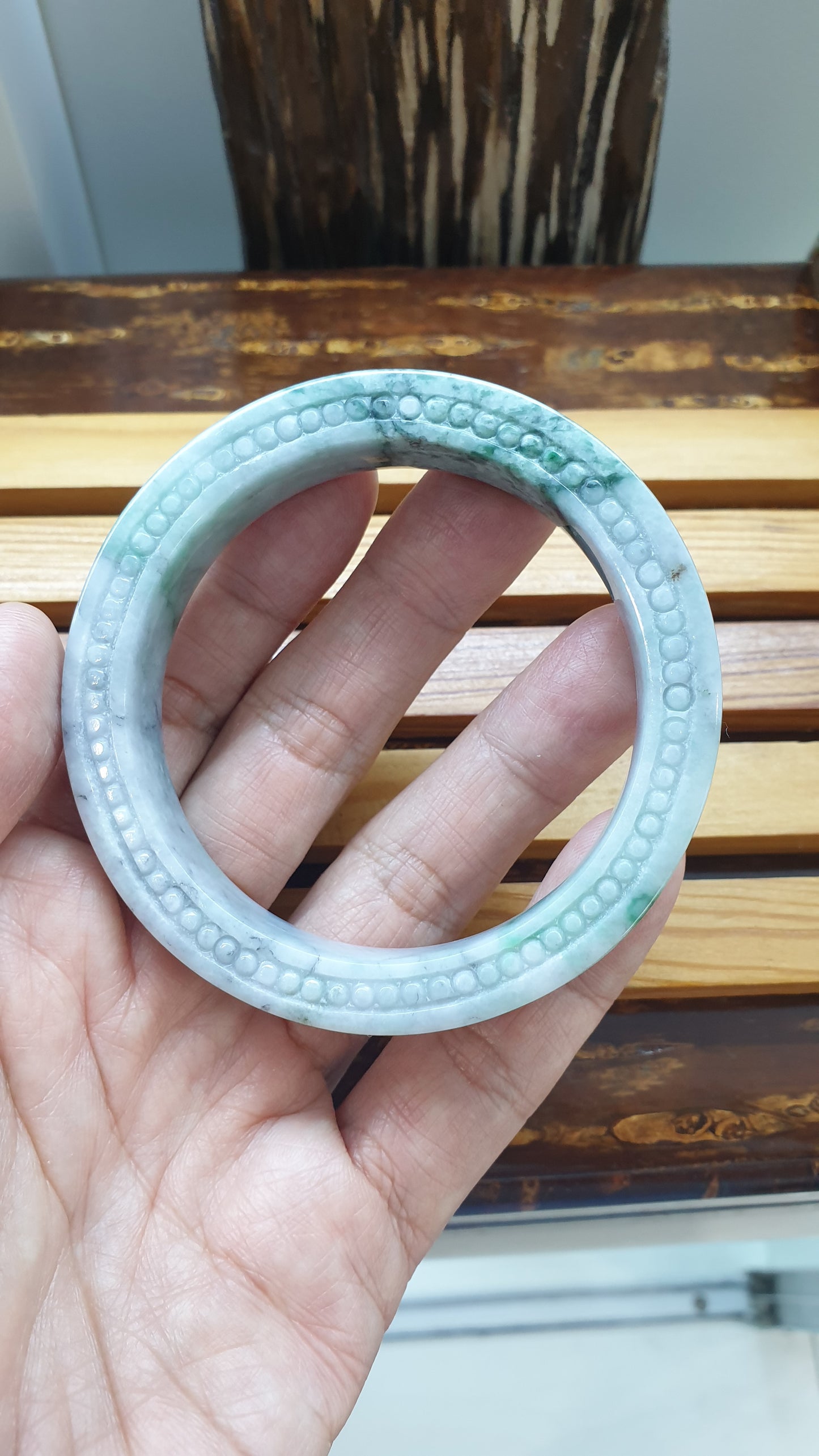 Jade Floral Bangle S58.5 Natural Ash Lavender Fei Cui Myanmar Jadeite