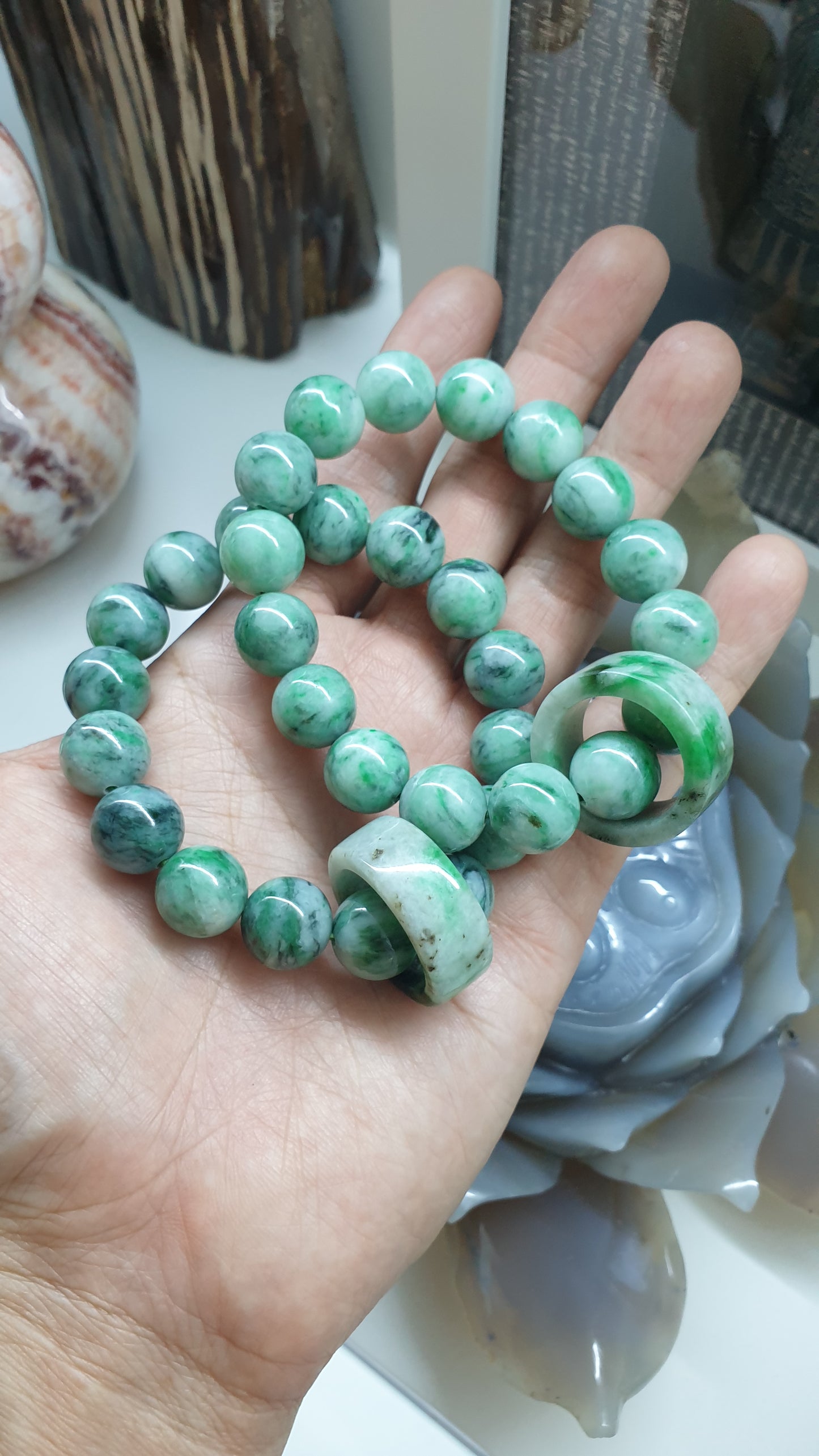 Spinning Ring Jade Charm Bracelet | Fei Cui Natural Jadeite | His or Hers Luxury Wrist Candy