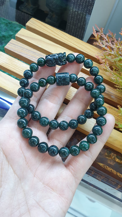 Blue Jade Stack Bracelets 17cm Pixiu and Ru Yi Luckycharms Type A Natural Jadeite