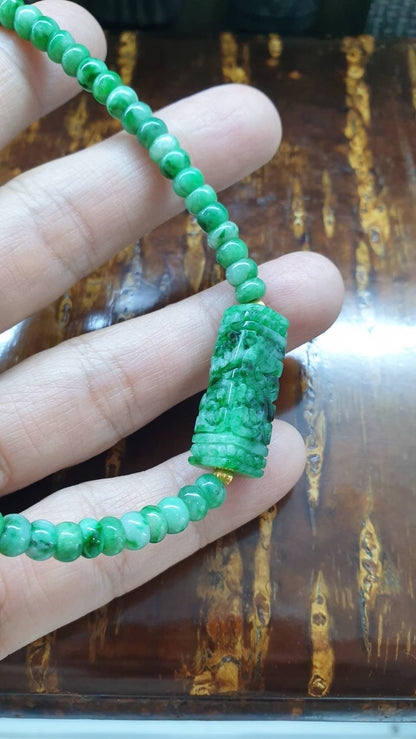 Jade Ru Yi & Abacus Beads Necklace (18") | 24K Gold Beads & 9K Gold Lobster Lock | Type A - Natural Green Jadeite