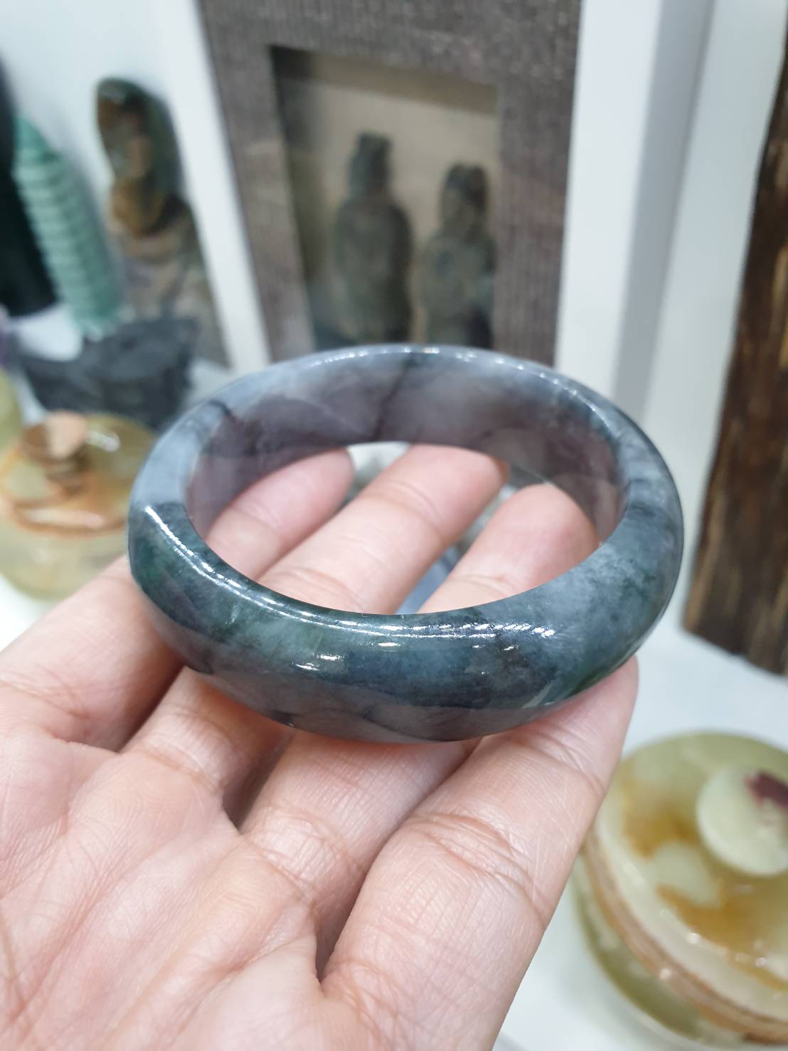 Smoky Gray Jade Type Bangle S55 Type A Myanmar Natural Jadeite Everyday Bracelet