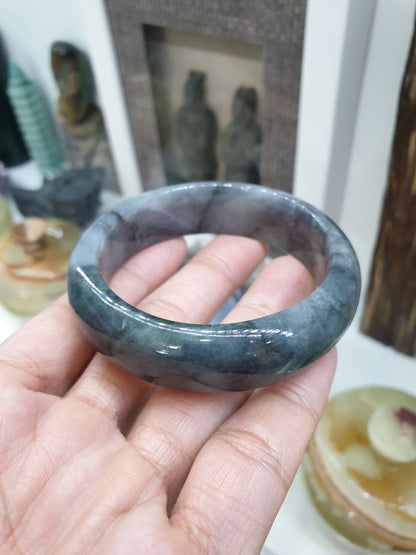 Smoky Gray Jade Type Bangle S55 Type A Myanmar Natural Jadeite Everyday Bracelet