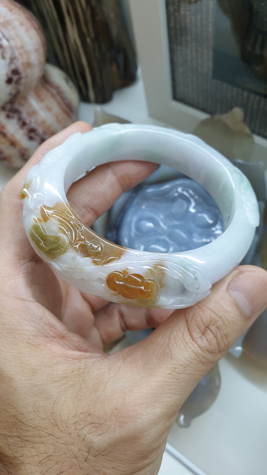 Hok Lok Siew Jade Phoenix Bangle (Size 62) | Type A Natural Jadeite | Fortune Wrist Accessory