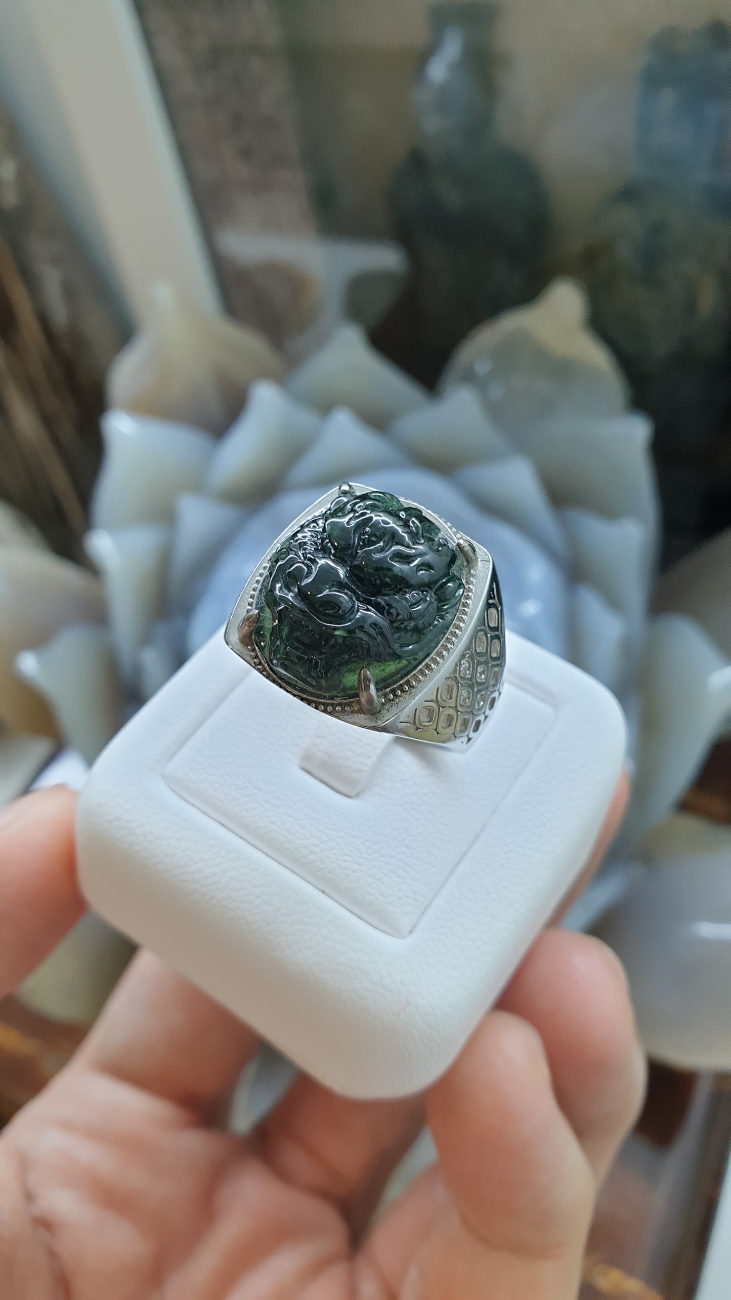 Black Jade Dragon on Sterling Silver Ring (Sizes 8 & 8.5 US) | Authentic Type A Jade | His or Hers Power Ring