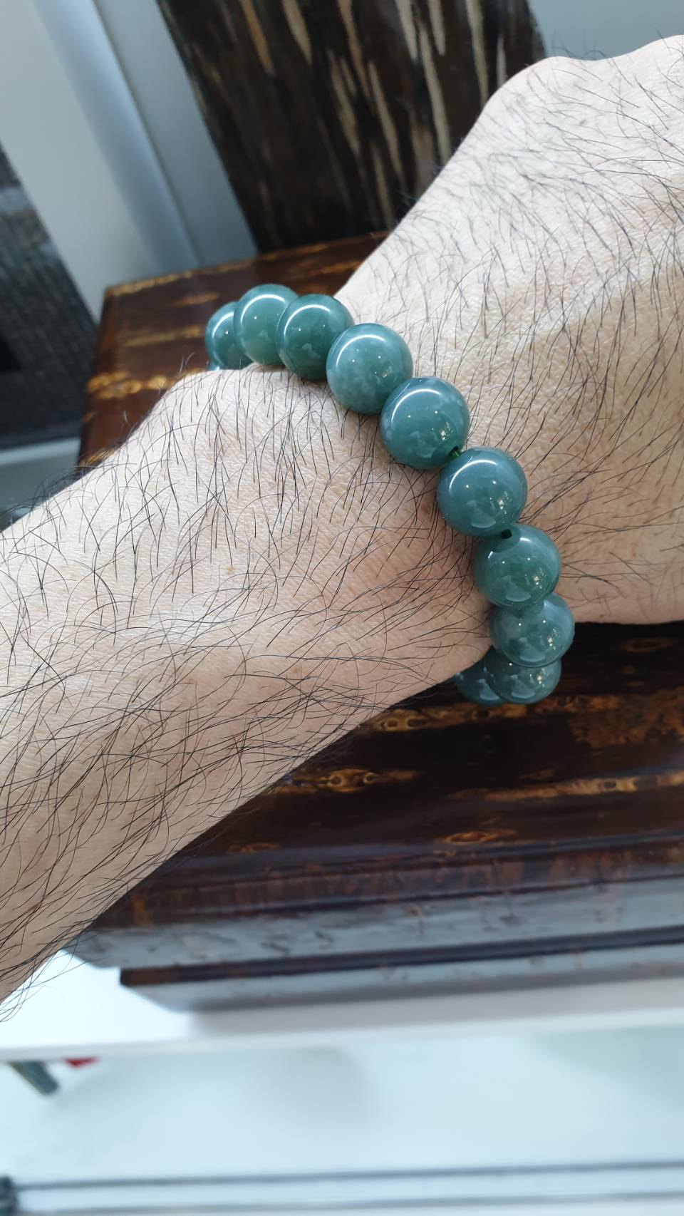 Olmec Blue Jade 17cm Bracelet Natural Guatemala Jadeite 12mm Beads