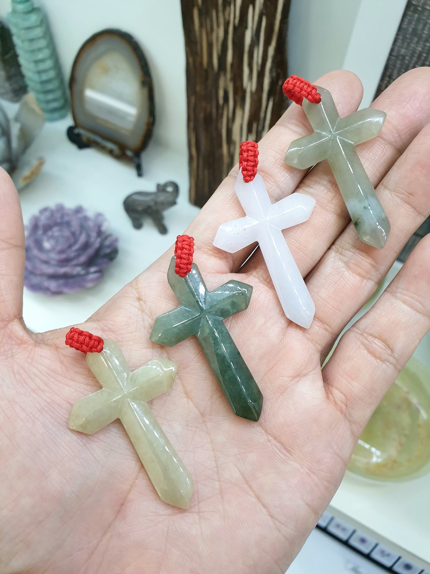 Jade Cross Pendant (Random Pick) | Fei Cui - Type A Jadeite | Lucky Red Thread Bail