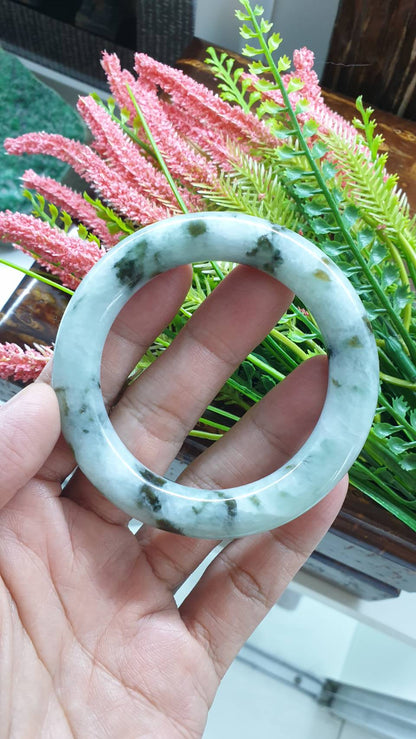 Jade Cylindrical Bangle S54 Type A Myanmar Jadeite Floating Honey Green