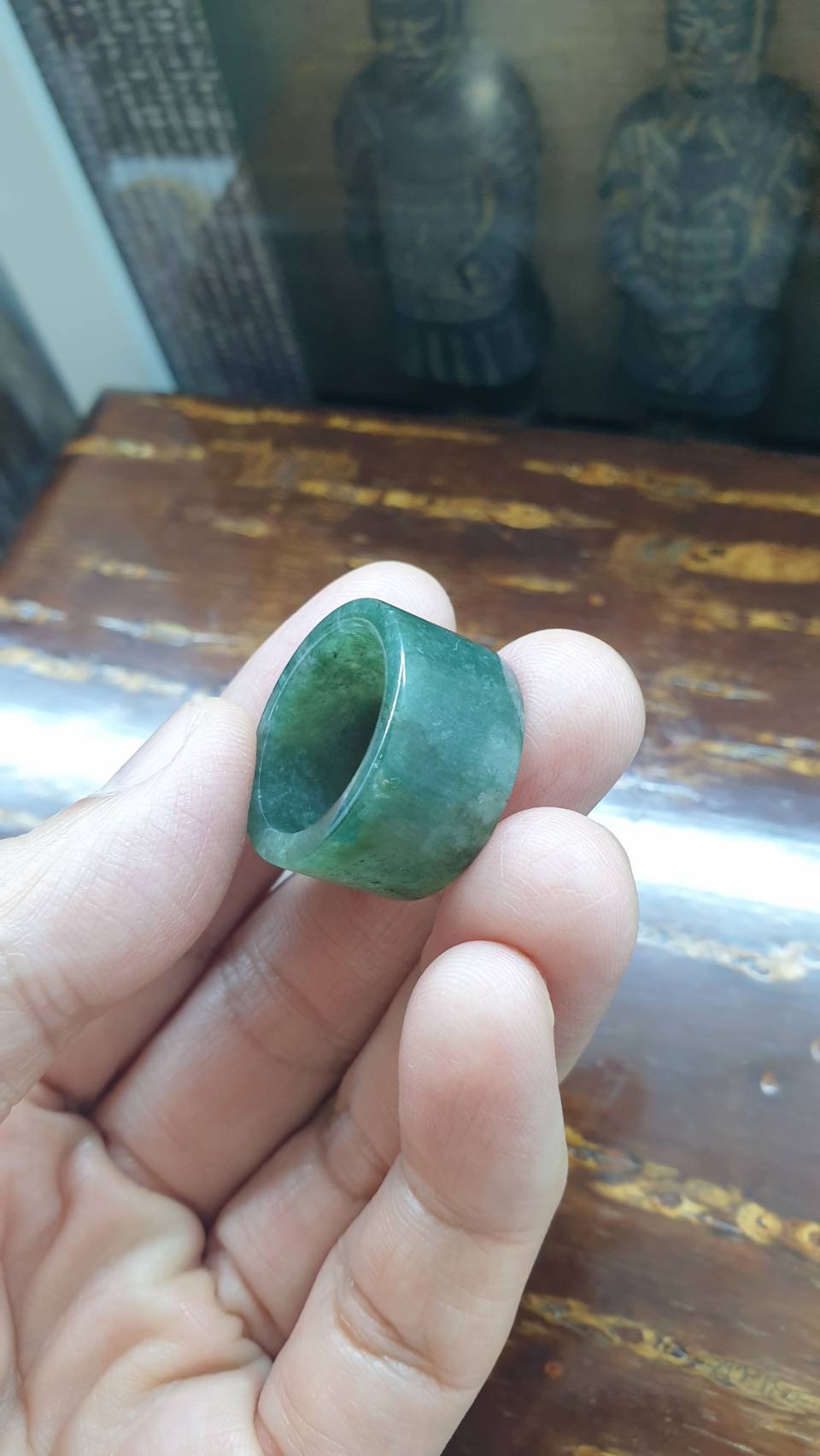 Marbled Green Jade Ring Type A Natural Jadeite Fei Cui Size 9.25 US