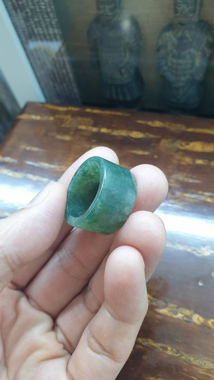 Marbled Green Jade Ring Type A Natural Jadeite Fei Cui Size 9.25 US