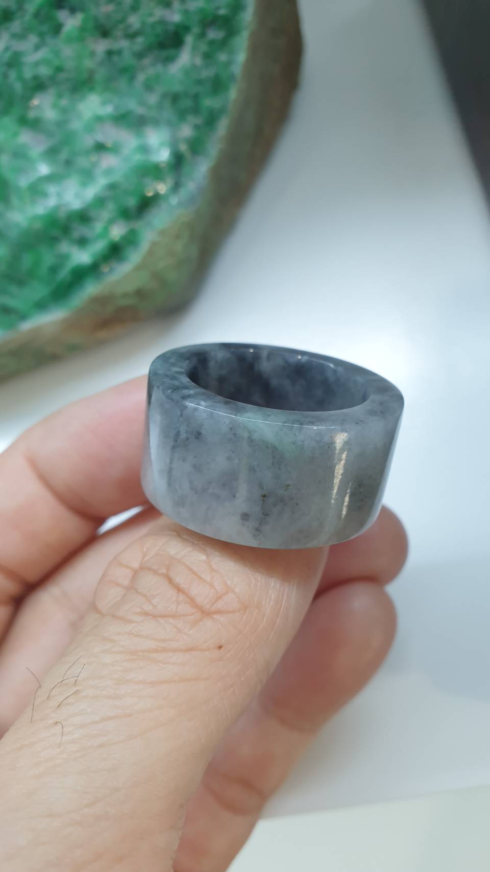 Jade Archer's Ring 11.5US Natural Gray Type A Myanmar Jadeite
