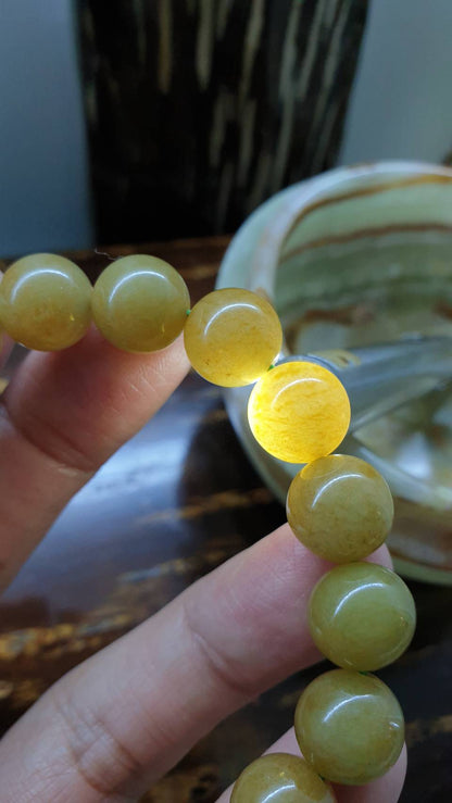 Honey Brown Jade Bracelet 17cm Fei Cui Type A Myanmar Jadeite Natural Golden Tone