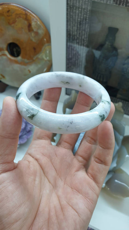 Moss in Snow Jade Everyday Bangle S63 Type A Natural Myanmar Jadeite