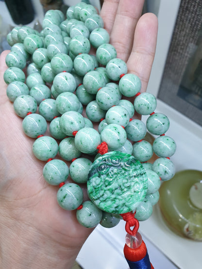 108 Beads Premium Jade Japa Mala | Type A Natural Jadeite | Handcrafted Meditation Beads