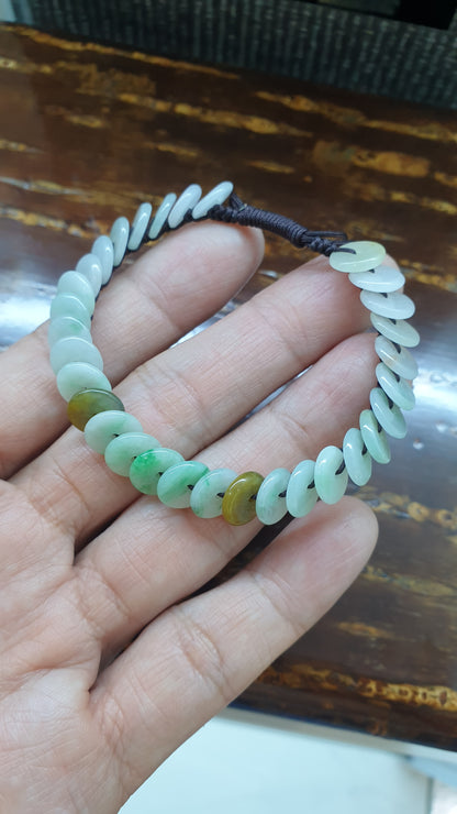 Jade Ping An Kou Beads Woven Bracelet (Mix Color, Adjustable) | Fei Cui - Type A Jadeite | His or Hers Fortune Jewelry