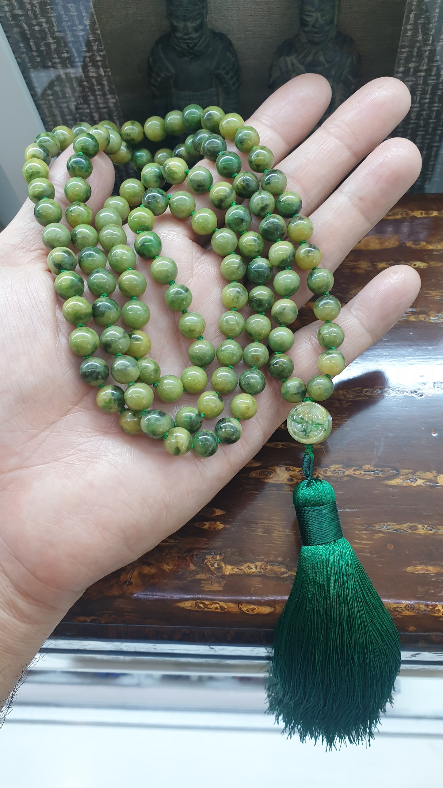 108 Jade Beads Japa Mala | Type A Natural Jadeite | Handcrafted Meditation Beads