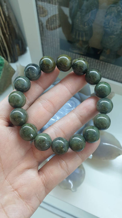 Gent's Style Jade Bracelet (18 cm) | Type A - Natural Honey-Black-Green Jadeite Beads