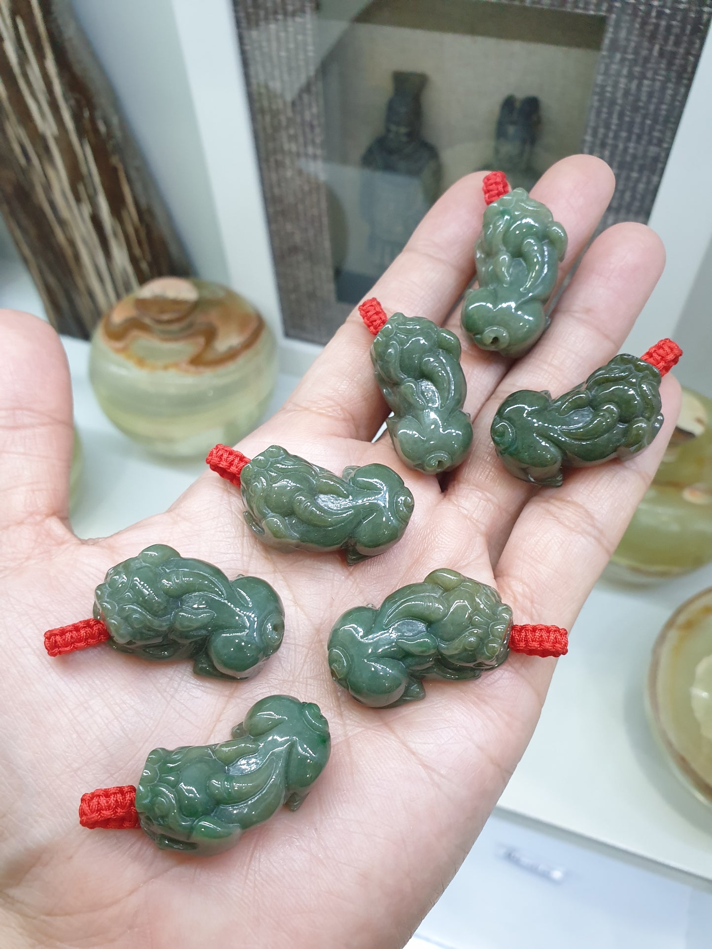 Glossy Green Jade Pixiu Pendant Natural Type A Jadeite with Thread Bail