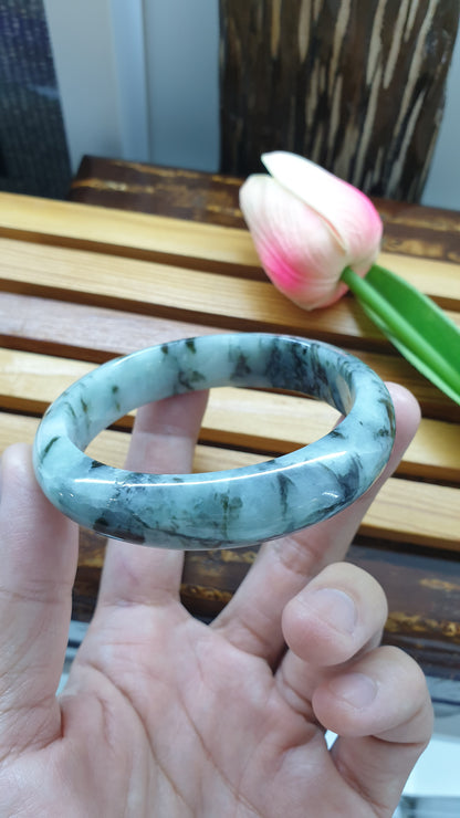 Natural Jade Bangles S59 Black Moss Blue Type A Jadeite