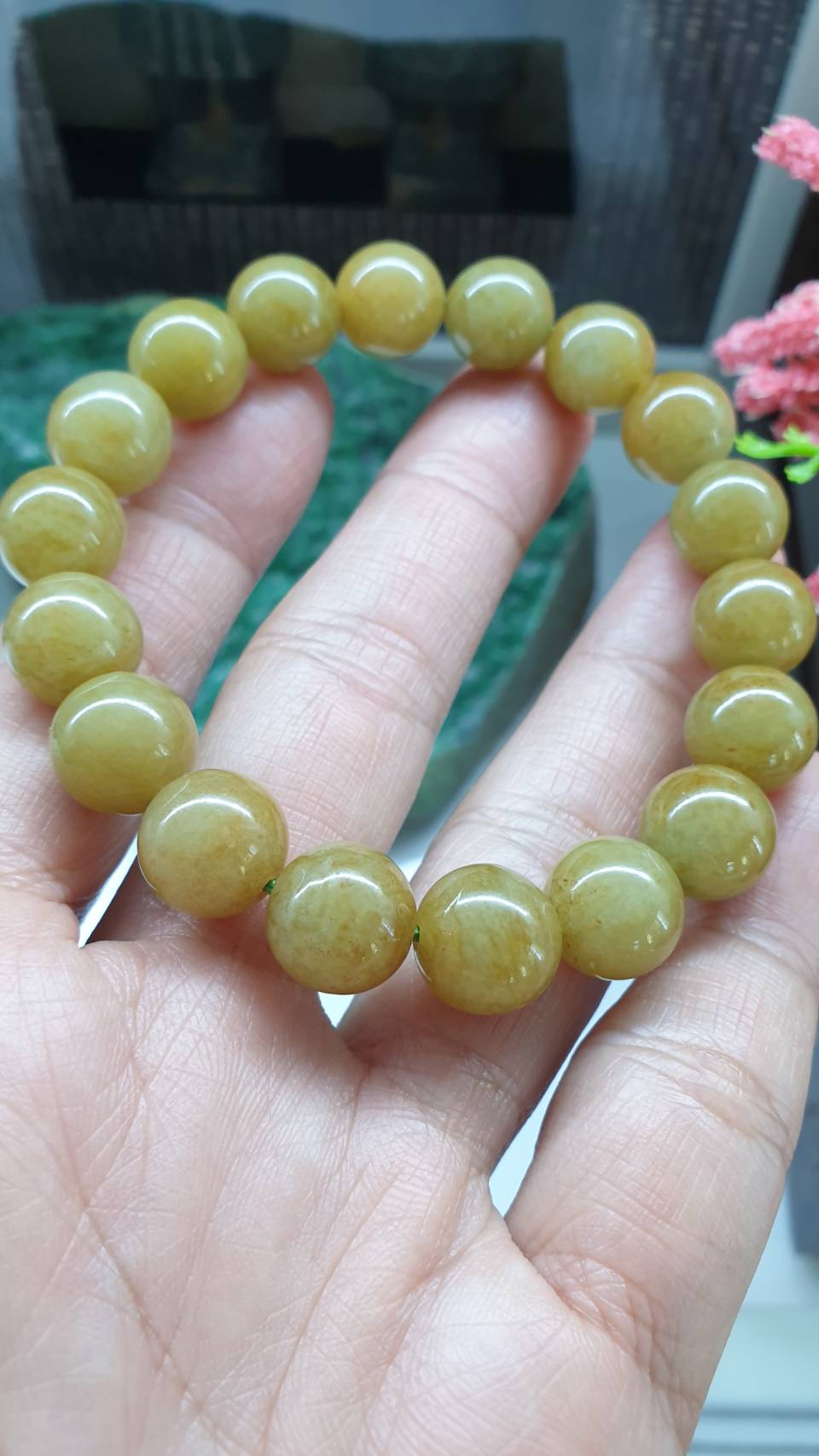 Honey Brown Jade Bracelet 17cm Fei Cui Type A Myanmar Jadeite Natural Golden Tone