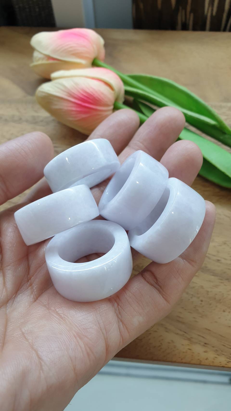 Lavender Tone White Jade Archers Ring 11.25US Type A Fei Cui Natural Myanmar Jadeite