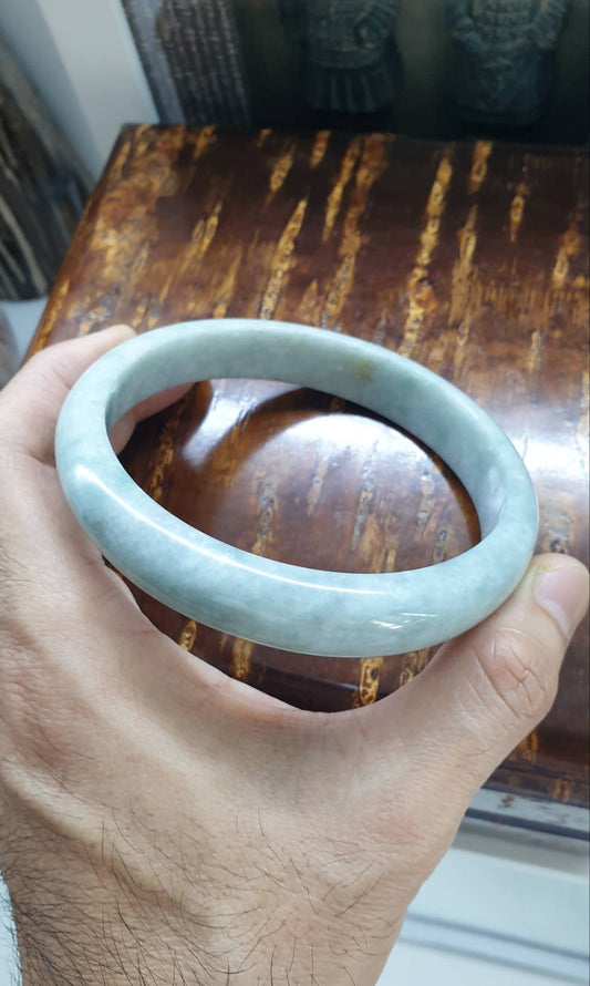 Plus Size Blue Jade Bangle (Size 79 - 80) | Authentic Type A Jadeite | His or Hers Vintage Jade Bracelet