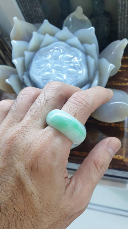 Type A Natural Jadeite Moss in Snow Domed Ring - US Size 12