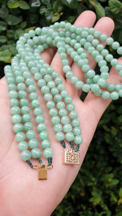 Multi-strand Jade Necklace 16-20inch Pastel Green Type A Myanmar Jadeite