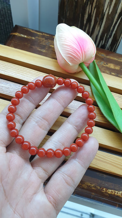 Red Jade Budai Prosperity Bracelets 17cm Type A Natural Myanmar Jadeite