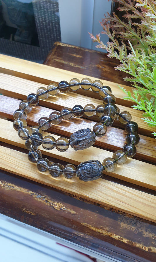 Smoky Quartz Wealth Bracelets 17cm, Natural Semiprecious Stone Beads