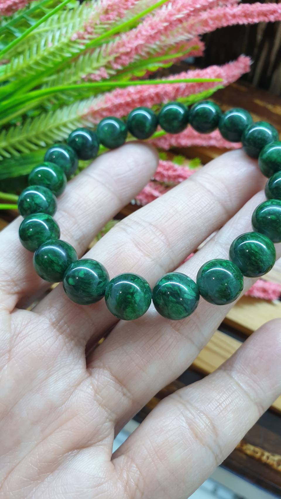 Mawsitsit Type A Beads Bracelet 17cm Fei Cui Natural Marbled Black Chrome Green