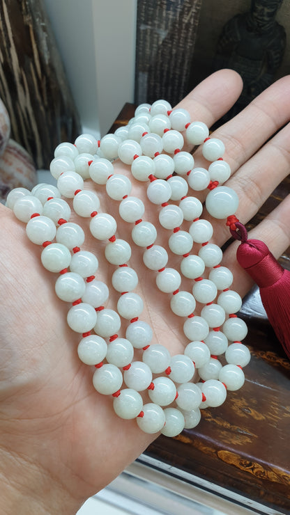 108 Vintage Jade Beads Japa Mala | Fei Cui - Type A Jadeite | Handcrafted Meditation Beads