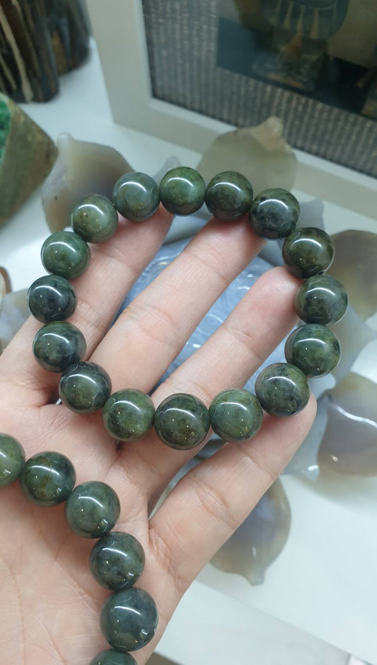 Gent's Style Jade Bracelet (18 cm) | Type A - Natural Honey-Black-Green Jadeite Beads