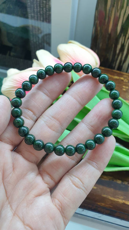 Chrome Green Myanmar Jade 17cm Bracelet - Type A Natural Jadeite 7mm Beads