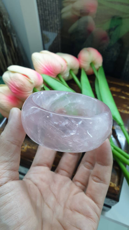 Rose Quartz Tortoise Bangle (Size 58 - 59) | Natural Stone Bracelet