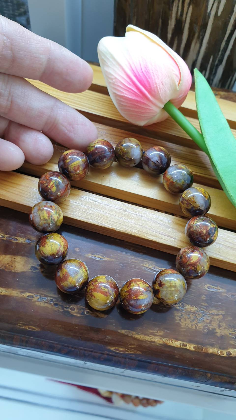 Golden Pietersite Bracelets 17 cm, Natural Gemstone Beaded