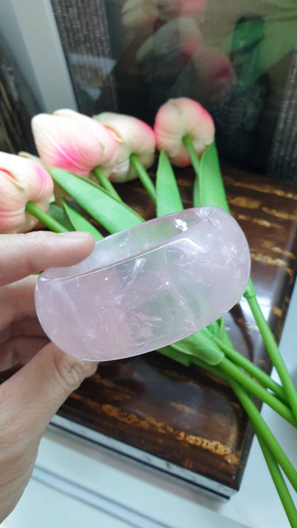 Rose Quartz Tortoise Bangle (Size 58 - 59) | Natural Stone Bracelet