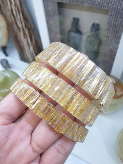 Golden Rutilated Quartz Stretch Bangles, Natural Gemstone Beads