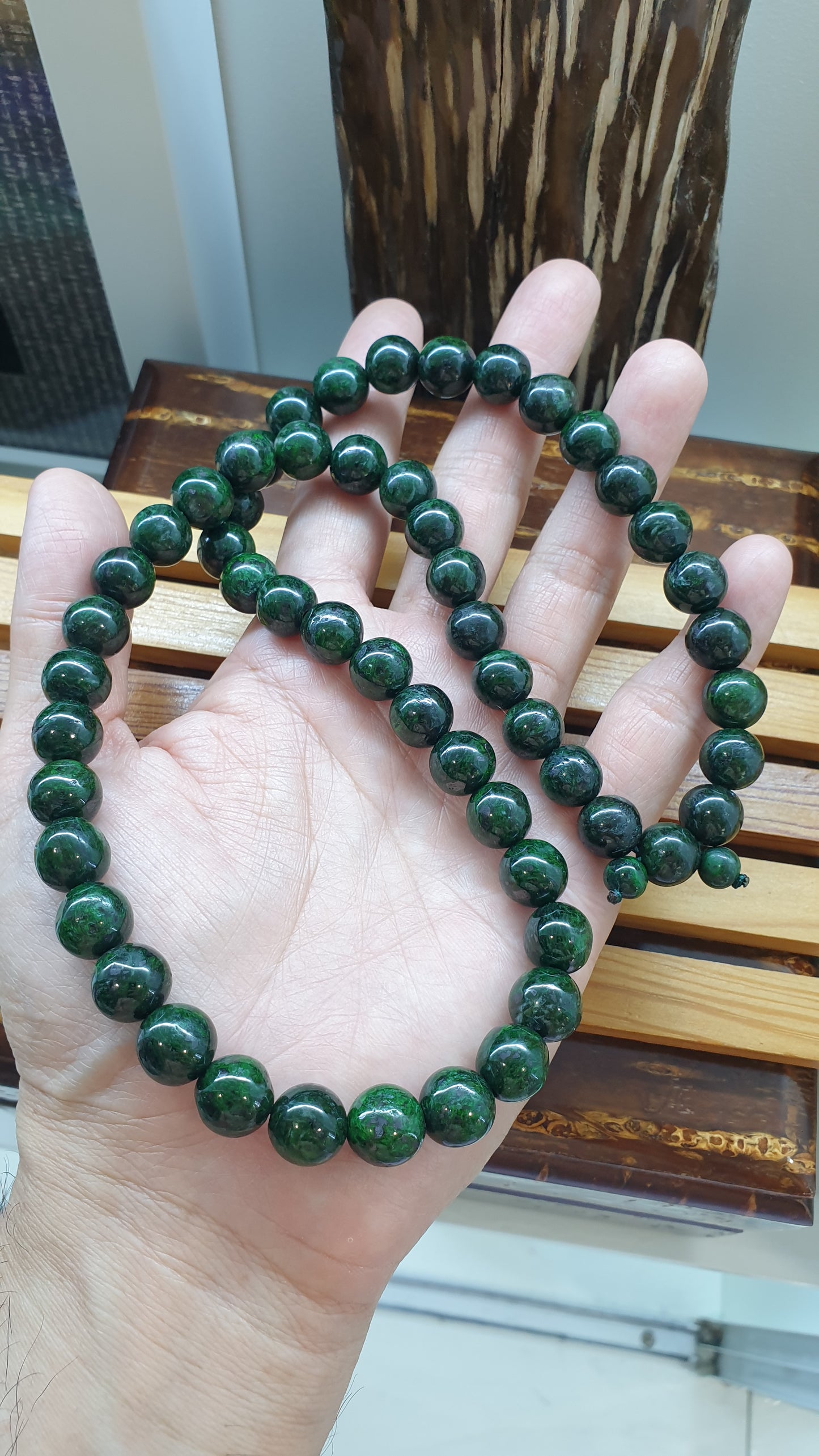 Mawsitsit Handmade Beads Necklace 24inch Fei Cui Type A from Myanmar